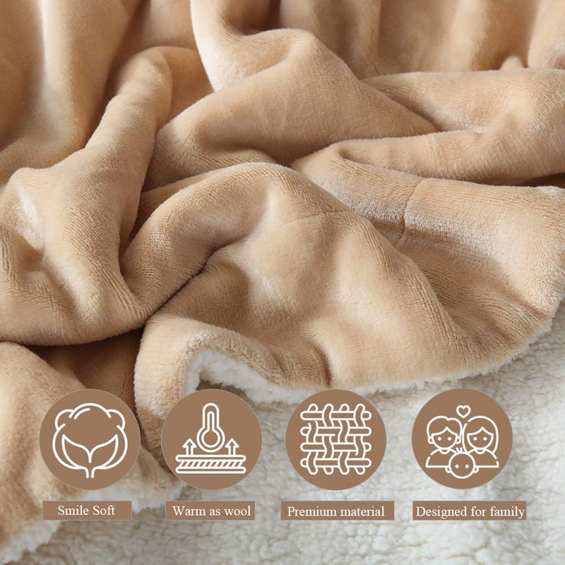 NANPIPER Bed Blanket Reversible Sherpa Flannel Blanket Super Soft Fuzzy Plush Fleece Microfiber (90"x90" Beige) Queen - Image 4